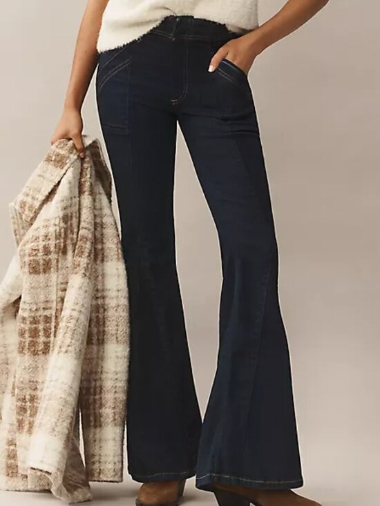 Pilcro Denim - ANTHRO PILCRO PUDDLE MID-RISE FLARE JEANS GORED HEM TROUSER FRONT HEMMED sz 27